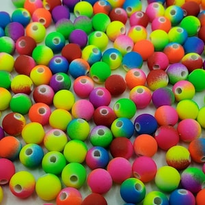 8mm Round Two Tone Neon Multi-colored Mix Rubberized Acrylic Beads - 50 pcs