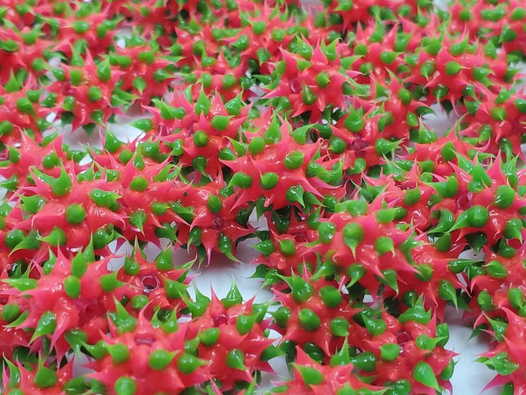 8mm Pink & Green Rubber Spike Beads Set of 10 Etsy