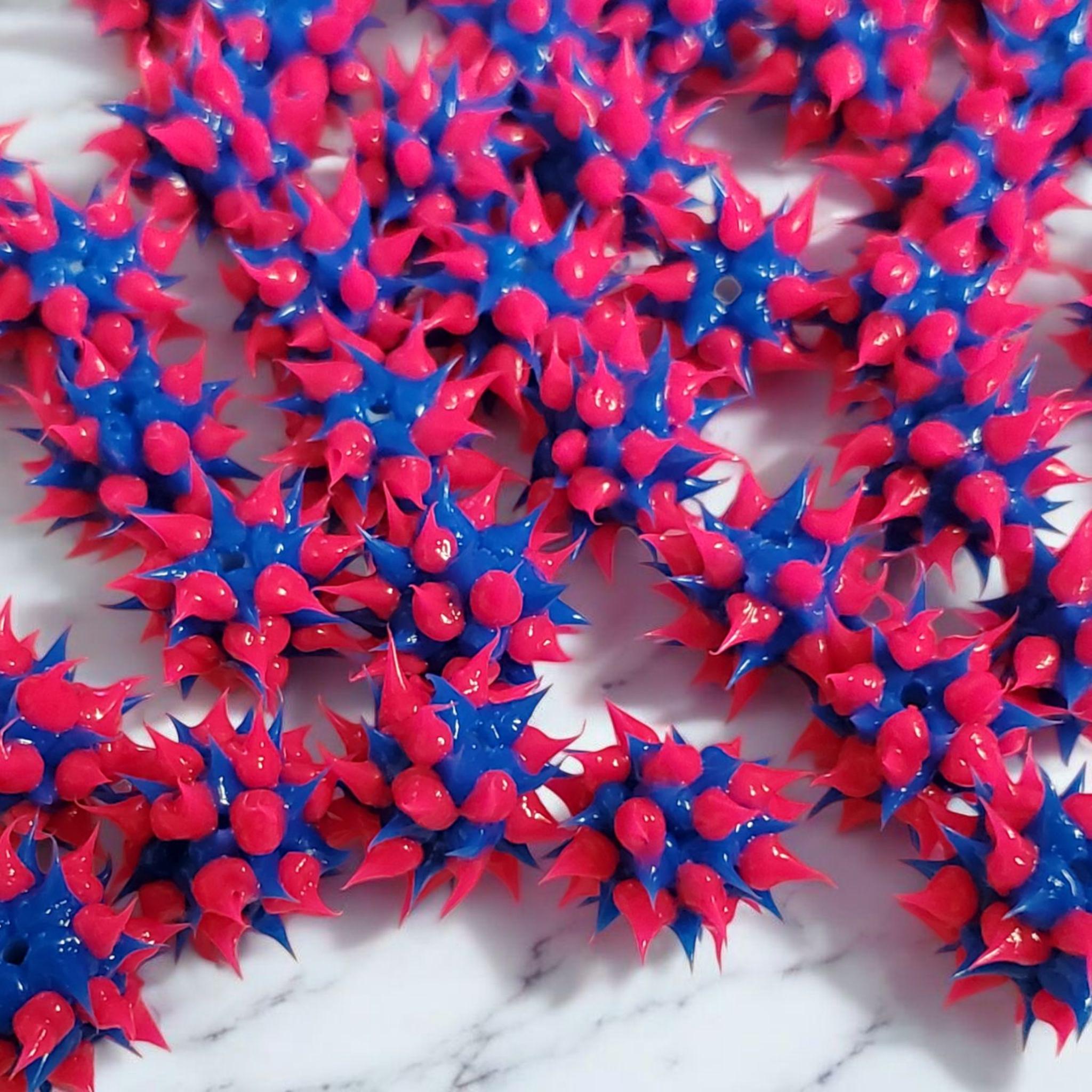 8mm Blue Hot Pink Rubber Spike Beads Set of 10