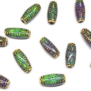 25x11mm Acrylic Color-changing Round Tube Tribal Design Beads - Set of 4
