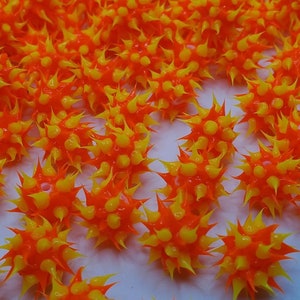8mm Orange Yellow Rubber Spike Beads Set of 10