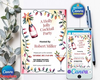 Christmas Party Invitation Template | Canva Editable Digital Invite | Holiday Event Card Instant Download