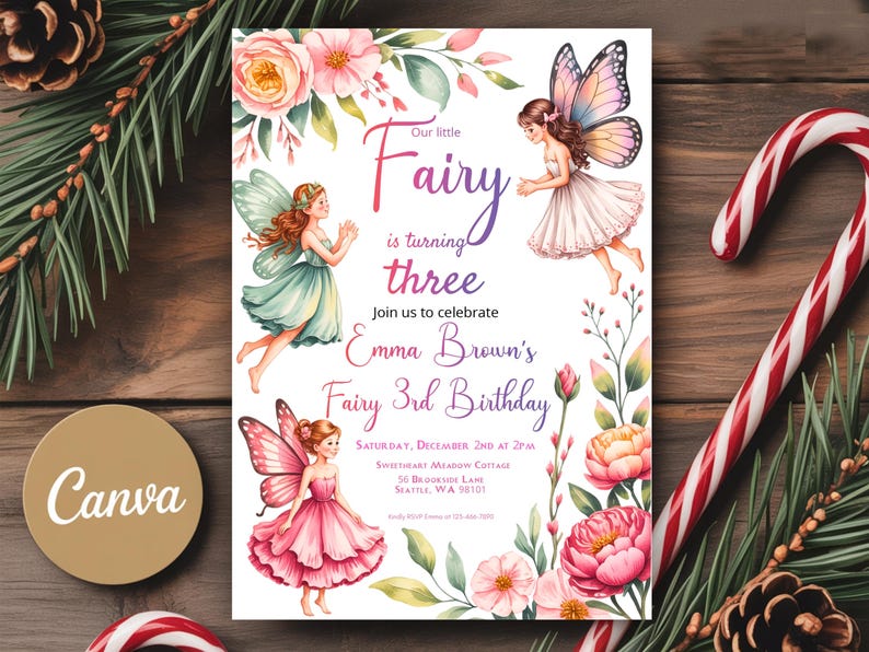Editable Fairy Birthday Invitation, Whimsical Wildflower Party Invite ...