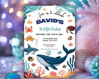 Editable 1st Birthday Invitation, Mermaid Party Invite Template, Digital Instant Download, Canva Birthday Template