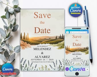 Wildflower Save the Date Template, Editable Canva Wedding Invite, Boho Floral Save Our Date, Instant Download, Printable Digital Card