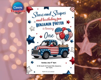 4th of July BBQ Party Invitation Template, Fourth of July Barbeque Invite, Drawn Red White Blue Independence Day Fireworks Invite Printable