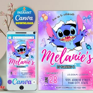 Stitch Birthday Party Invitation Template - Editable Canva Design (Instant Download)