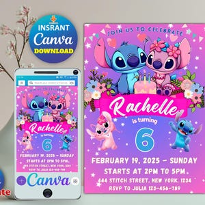 Stitch Editable Birthday Invitation Template, Printable Birthday Invitations, Digital Kids Party Invite, Digital Bday Card Invite, Stitch