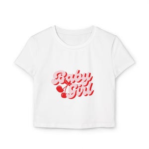Baby Girl Cherry Crop Top, Y2K Red Graphic Tee | Flirty Retro Baby Tee | Coquette Aesthetic Shirt | Haute Mess Tees, Pink Baby Tee
