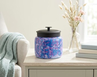 Hand-Painted Glass Storage Jar - Metal Lid - Cosmic Bloom