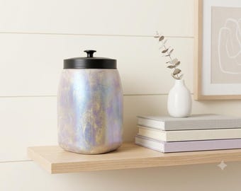 Hand-Painted Iridescent Glass Storage Canister - The Opal Mist