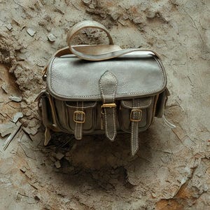 Bolso de cuero negro para cámara: bandolera artesanal con múltiples bolsillos y diseño de hebilla vintage.