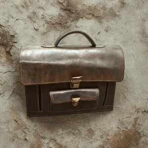 Dark Brown Leather Briefcase – Handmade Moroccan Laptop Bag with Front Pocket