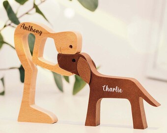 Escultura de madera personalizada para mascota y dueño – Regalo conmemorativo personalizado