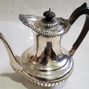 Antique English Edwardian Era Sterling Silver Teapot With Ebony Handle