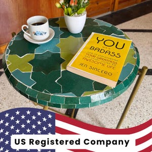 Moroccan Mosaic Table, Handmade  Luxurious Coffee Table Royal Green Mosaic, table Timeless Geometric Beauty with Intricate Patterns