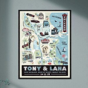 Gepersonaliseerde handgemaakte trouwposter - Chicago Map Theme