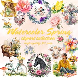 Watercolor Spring Clipart Bundle | 321 PNG Floral & Nature Graphics | Instant Download | Transparent Background | Digital Art Collection