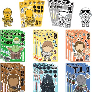 Movie Star Wars Stickers for Kids, 24 Sheets Make Your Own Cartoon Movie Sticker, Make a Face Stickers
