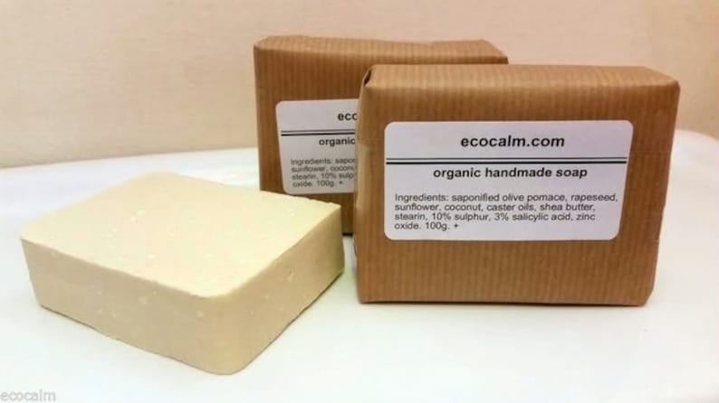 Ecocalm 10% Sulphur / Salicylic Acid Soap, handmade in the UK. May aid Acne, Psoriasis, Dermatitis, Rosacea and Eczema Symptoms. 120g. image 1