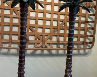 Set of Two Vintage Palm Tree Candlestick Holders with Felt Bottoms | Old Florida Hollywood Regency Style