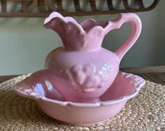 Vintage Camark Pottery Pitcher and Basin Set – Rose Pink Ceramic, Cottagecore Decor
