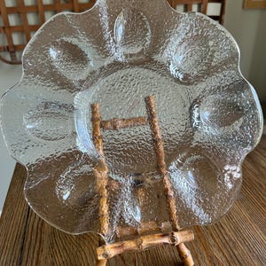Vintage Handmade in Poland Glass Egg or Oyster Plate – Textured Clear Vintage Polish Glassware