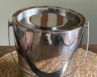 Crate & Barrel Stainless Steel Ice Bucket with Handle – Barware, Cocktail Accessory, Thanksgiving Christmas Table