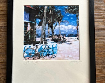 Set of 3 Stylized Beach Abstract Coastal Florida  Framed Matted Photography Surfing Themed Prints-Signed by Artist