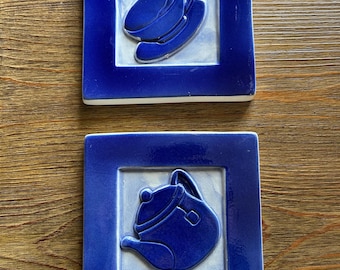 Handpainted Signed Tiles | Blue and White Decorative | Made in Portugal | Cottagecore Kitchen Decor | Coffee Bar  | Plate Wall