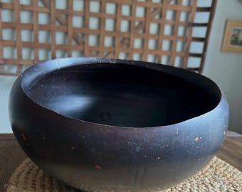 Vintage Dark Brown Matte Bowl with Asymmetrical Rim – Rustic Modern Decor
