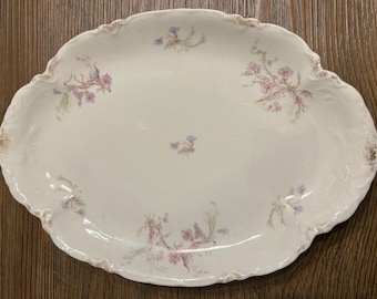 1940s Vintage Warwick Apple Blossom 13” Serving Platter – Pink & Lavendar Floral Scalloped Gold Trim