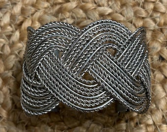 Vintage Wavy Braid Silver Tone Cuff Bracelet