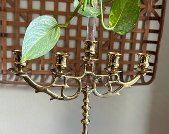 Vintage 15” Five Arm Solid Brass Candelabra