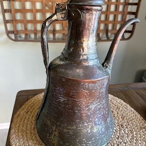 Antique Copper Dallah: Hand-Hammered Arabic Coffee Pot, Rustic Decor (15&quot; Tall)