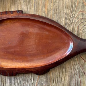 Hand Carved Wooden Fish Platter: Mid-Century Nautical Serving Dish