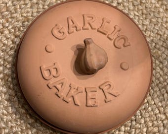 Terracotta/Clay Large  Garlic Roaster/Keeper with Decorative Lid and Glazed Base