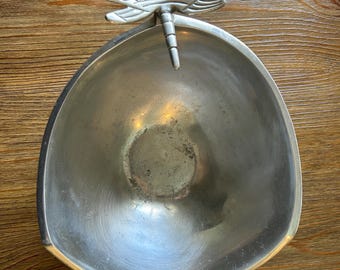 Large Vintage Pewter Dragonfly Bowl | 11” Decorative Dish | Nature Inspired Rustic Home Accent | Cottagecore Farmhouse Decor