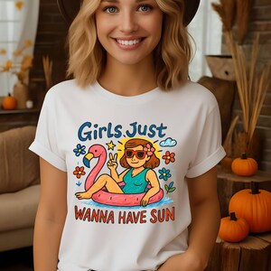 Girls Just Wanna Have Sun T-Shirt – Cute Doodle Art Tee for Summer, Beach Shirt, Retro Graphic Tee, Funny Gift for Her, Vacation Top