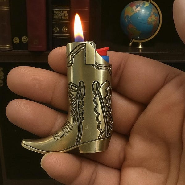 Western Cowboy Boot Lighter Cover for BIC Mini J5 – Retro Vintage Metal Case