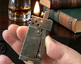 Retro Brass Kerosene Lighter, Vintage Side Press Flint, Refillable Oil, Unique Gift Men