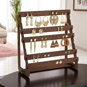 Wooden Earring Holder Stand – Multi-Layer Jewelry Organizer Rack for Bedroom, Vanity, or Desktop Display