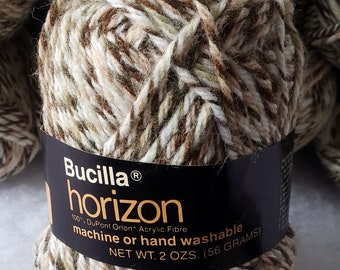 Vintage Bucilla Hoizon Variegated Ivory Tan Brown Olive Aran Weight Washable Yarn - 4 skein lot