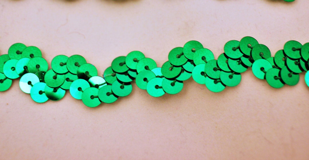 Emerald Green Sequin Stretch Ric Rac Trim 2 Yards 5/8 Wide Etsy