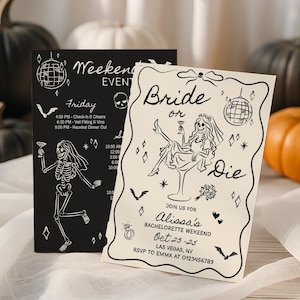 Halloween Bachelorette Party Einladung Reiseplan, Braut oder Party einladen, Gotische Hen Night, Til Death Do Us Party, RIP Single Life B4