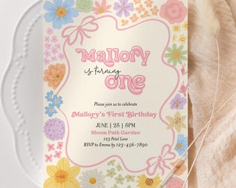 Editable Daisy Floral Birthday Invitation, Our Little Wildflower First Birthday Invite, Tween Birthday Invite Girl Flower Birthday Invite A4