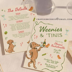 Tinis and Weenies Bachelorette Party Invitation, Dinner and Drinks, Martinis and Hot Dogs, Weenies and tinis birthday invitation
