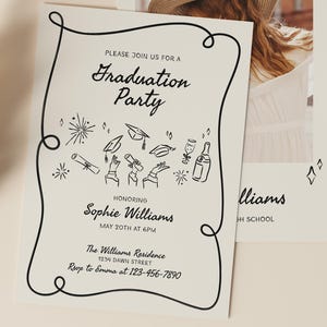 Doodle Style Graduation Invitation Template, Senior Graduation Announcement, Graduation Party Template, Hand Drawn Graduation party invite