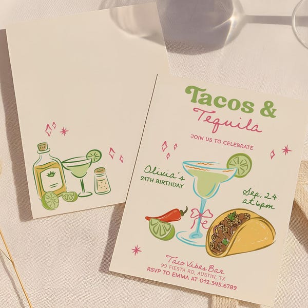 Tacos and Tequila Party Invitation, Tacos & Tequila Invite, Margaritas and Tacos, Girl's Night Invite Fiesta Cocktail Party, Birthday invite