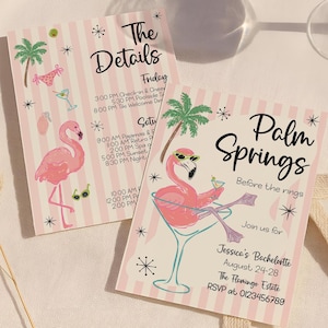 Palm Springs Bachelorette Einladung und Reiseplan Vorlage, Küsten Bachelorette Einladen, Hand gezeichnet Strand Bach Party Wochenend-Reiseplan